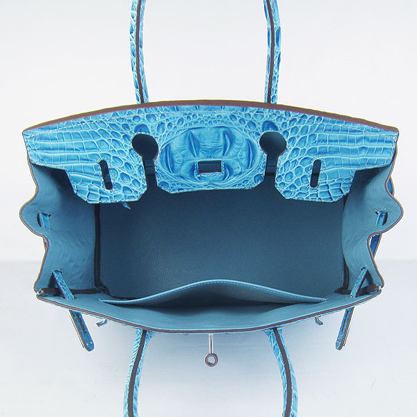 Replica Hermes Birkin 30CM Crocodile Head Veins Bag Light Blue 6088 On Sale